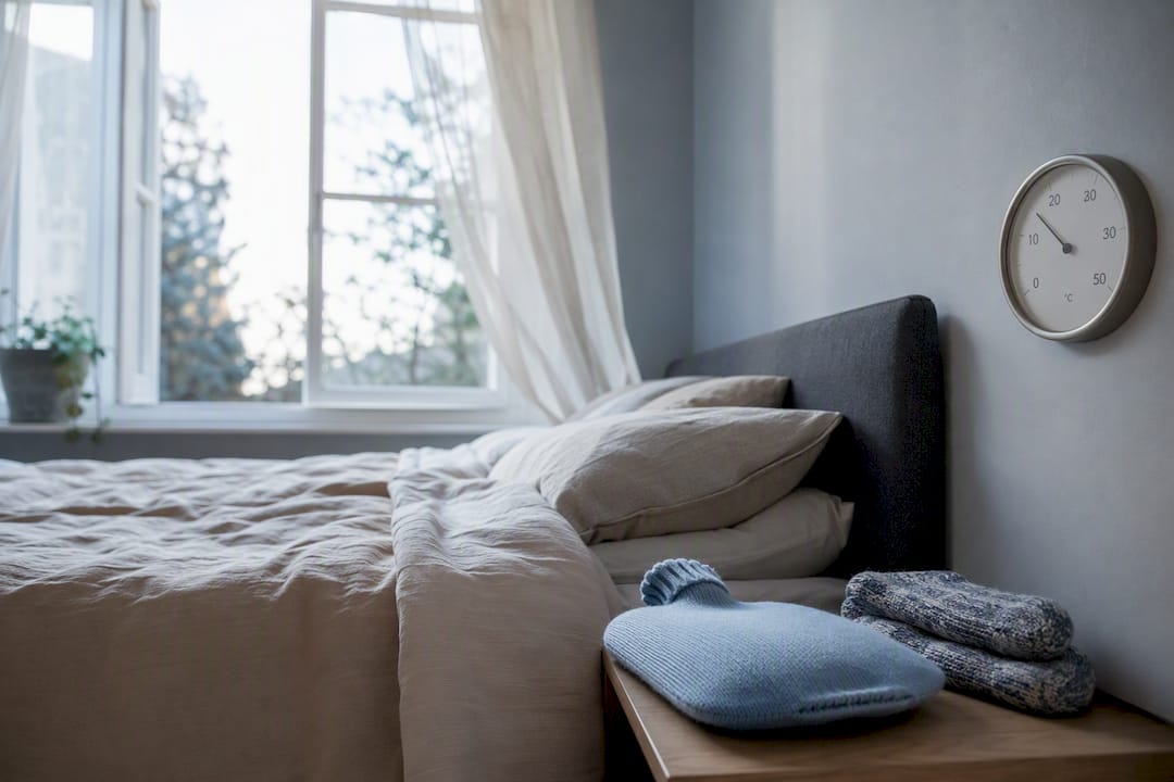 Een knusse slaapkamer waar je de kou buiten houdt met zachte dekens, warme plaids en fluffy kussens – ideaal om lekker in weg te kruipen tijdens de winter.