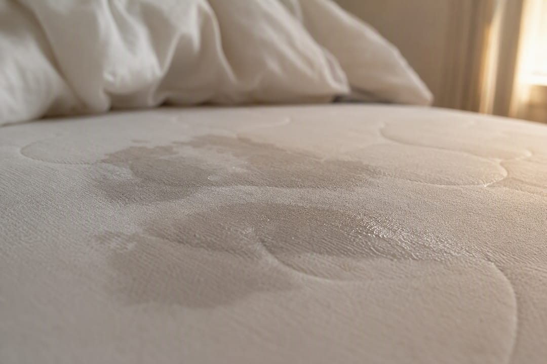 Een matras die nog vochtig aanvoelt in het zachte ochtendlicht.