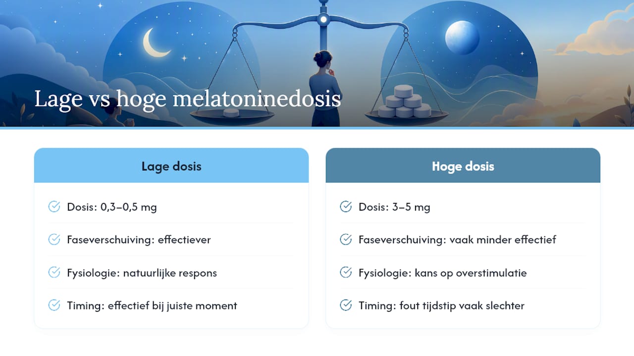 Diagram dat de effectiviteit van lage en hoge melatoninedoseringen vergelijkt