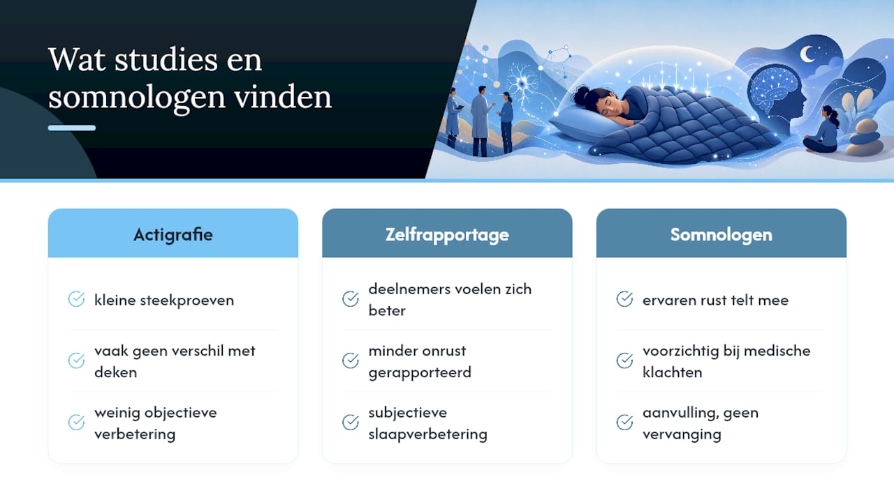Wat zeggen studies en somnologen over verzwaringsdekens? — overview diagram