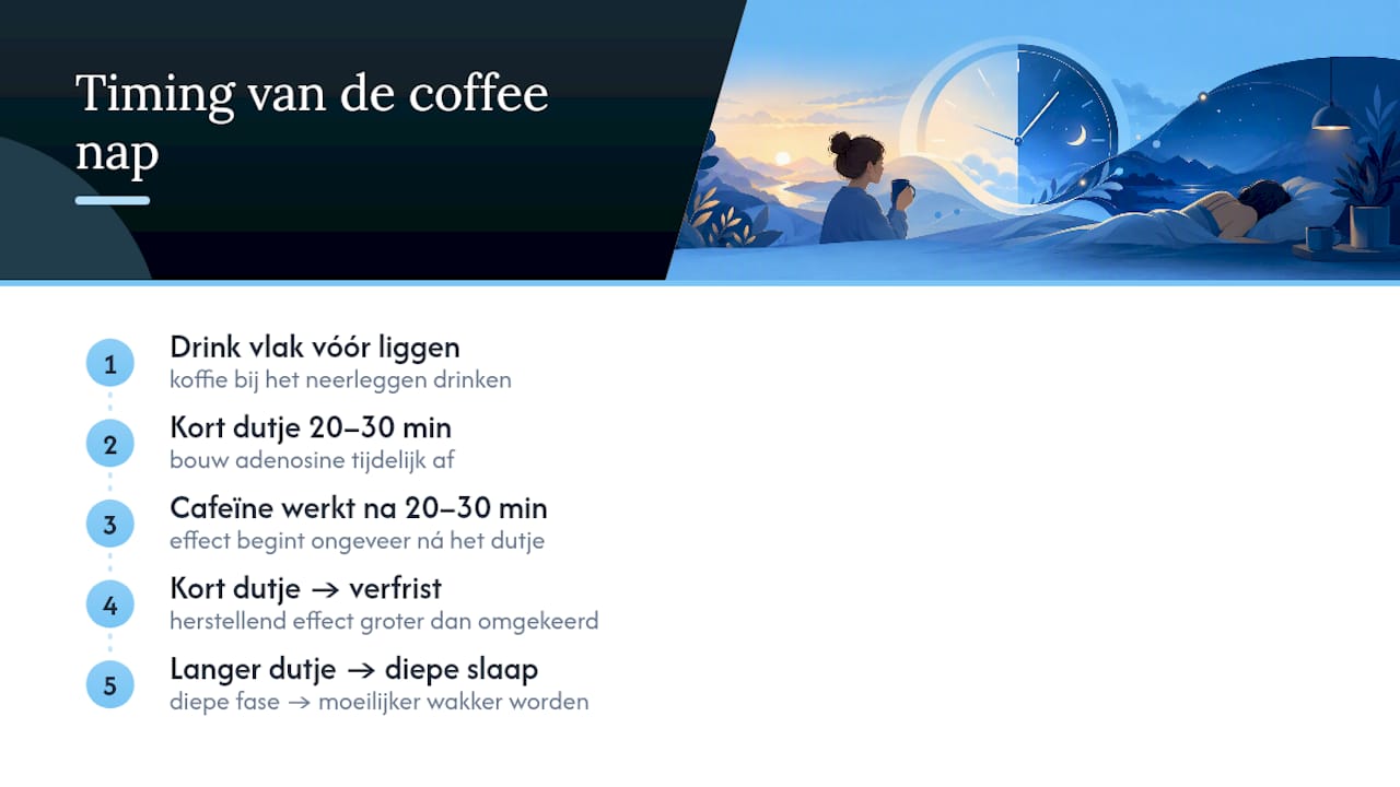 Tijdlijn voor cafe&iuml;ne en een powernap