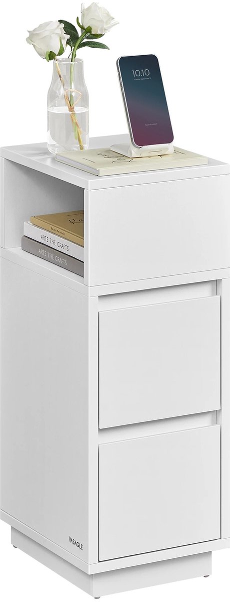 Smal Wit Nachtkastje - 3 Lades voor Kleine Ruimtes